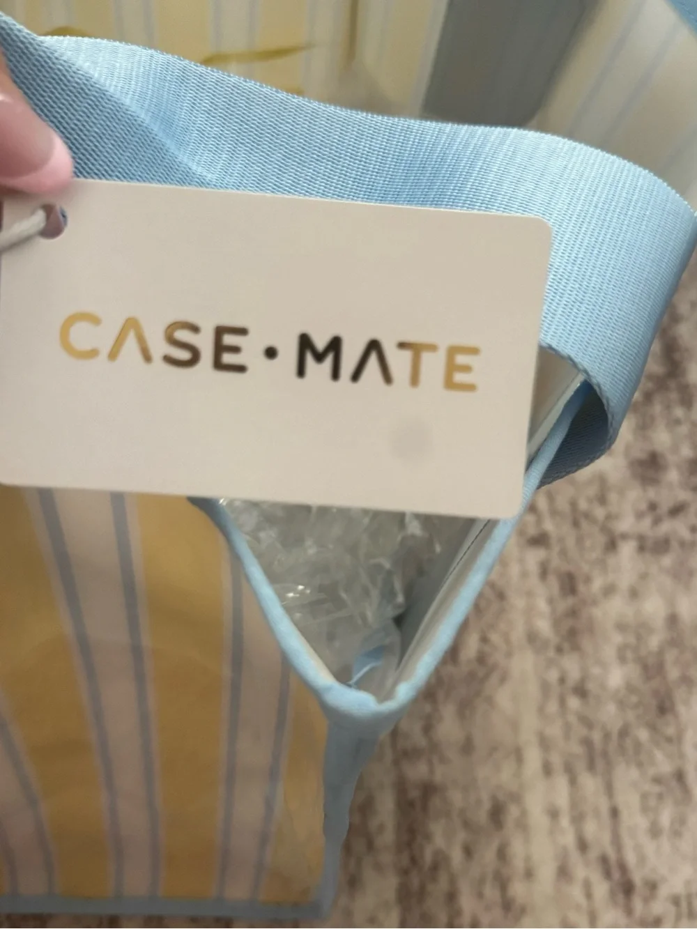 Case-Mate Blue & Yellow “Striped Cabana” Tote Organizer. NEW WITH TAGS